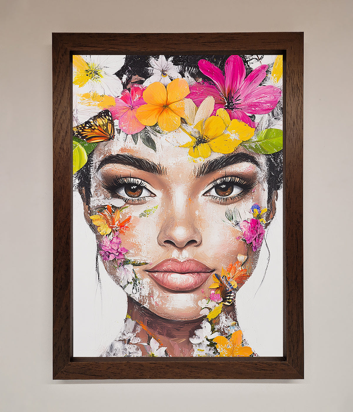 Floral Woman Face Framed Print print