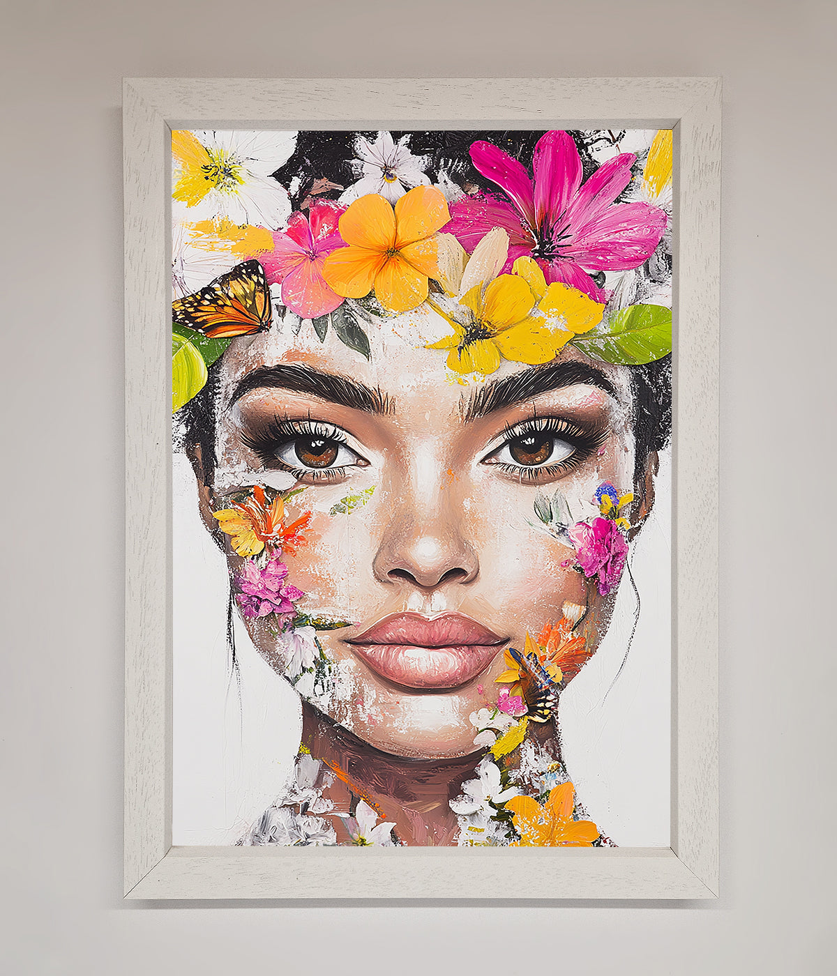 Floral Woman Face Framed Print print