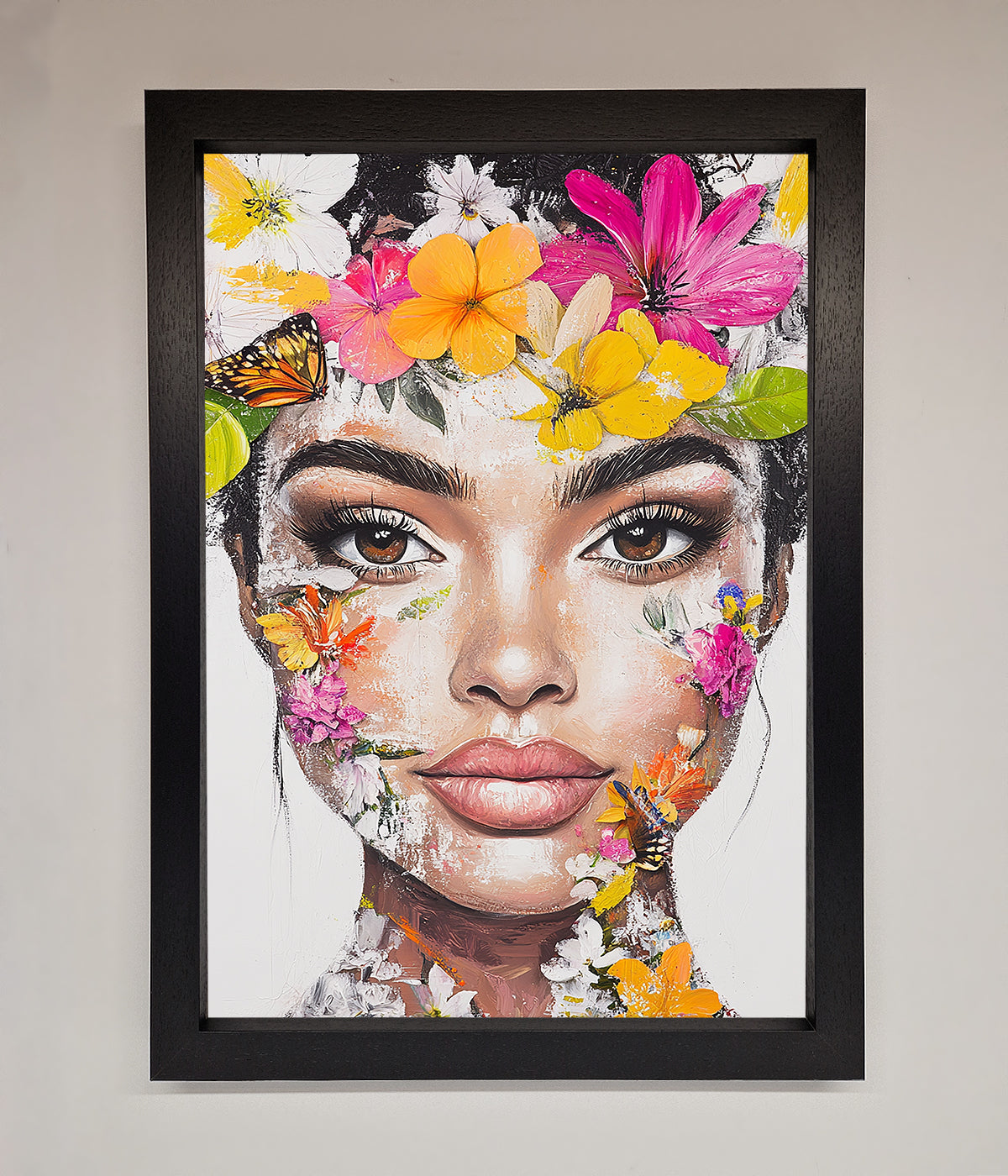 Floral Woman Face Framed Print print