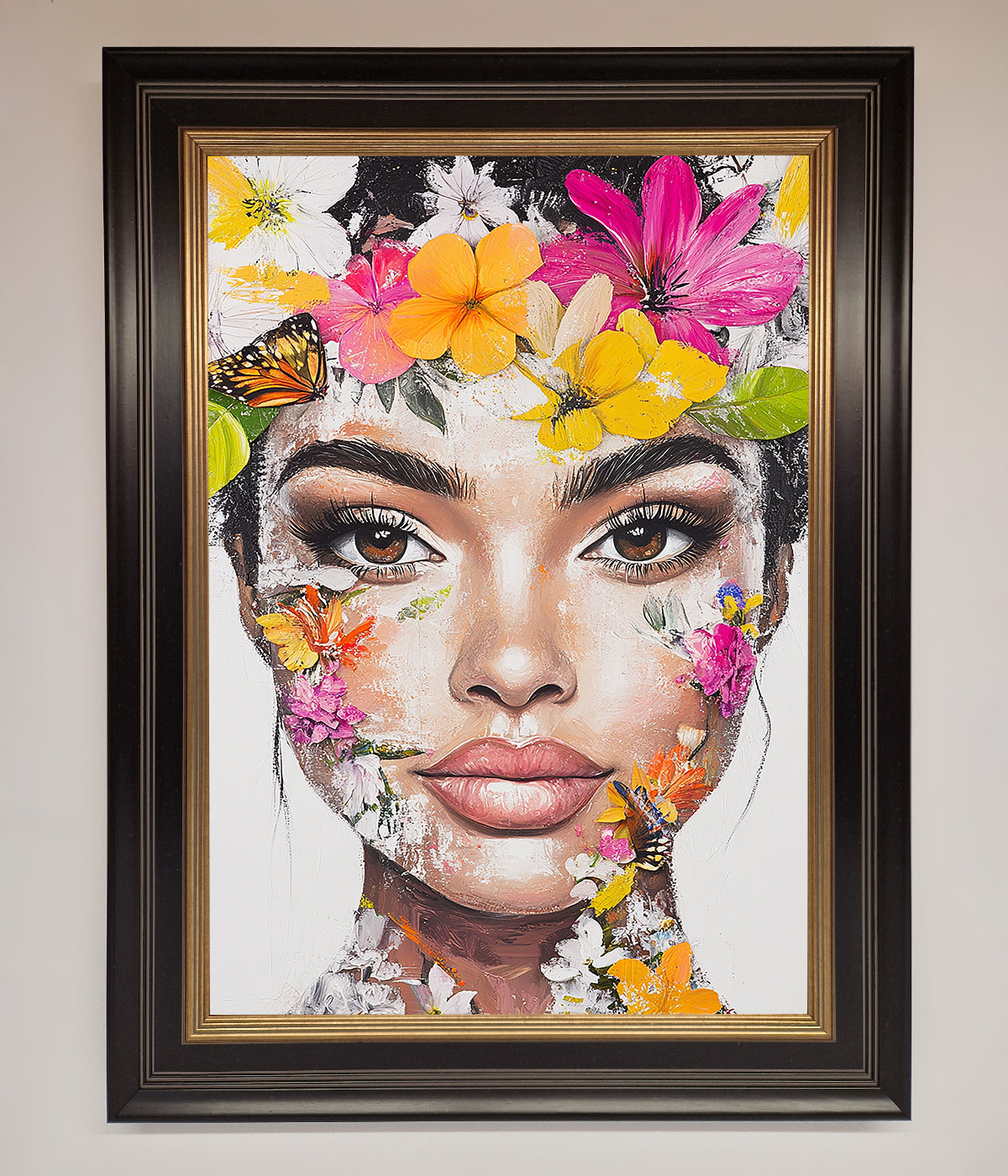 Floral Woman Face Framed Print print