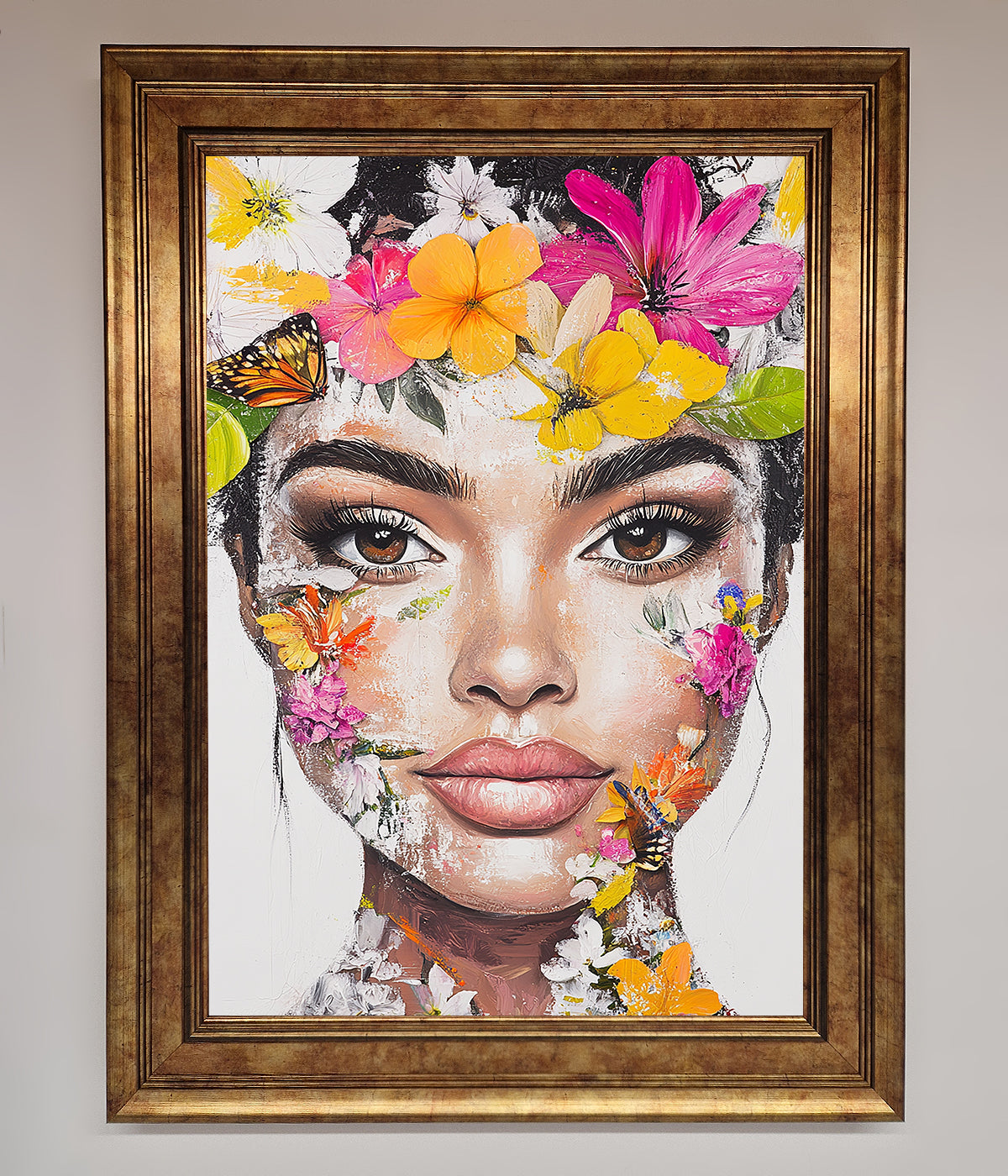 Floral Woman Face Framed Print print