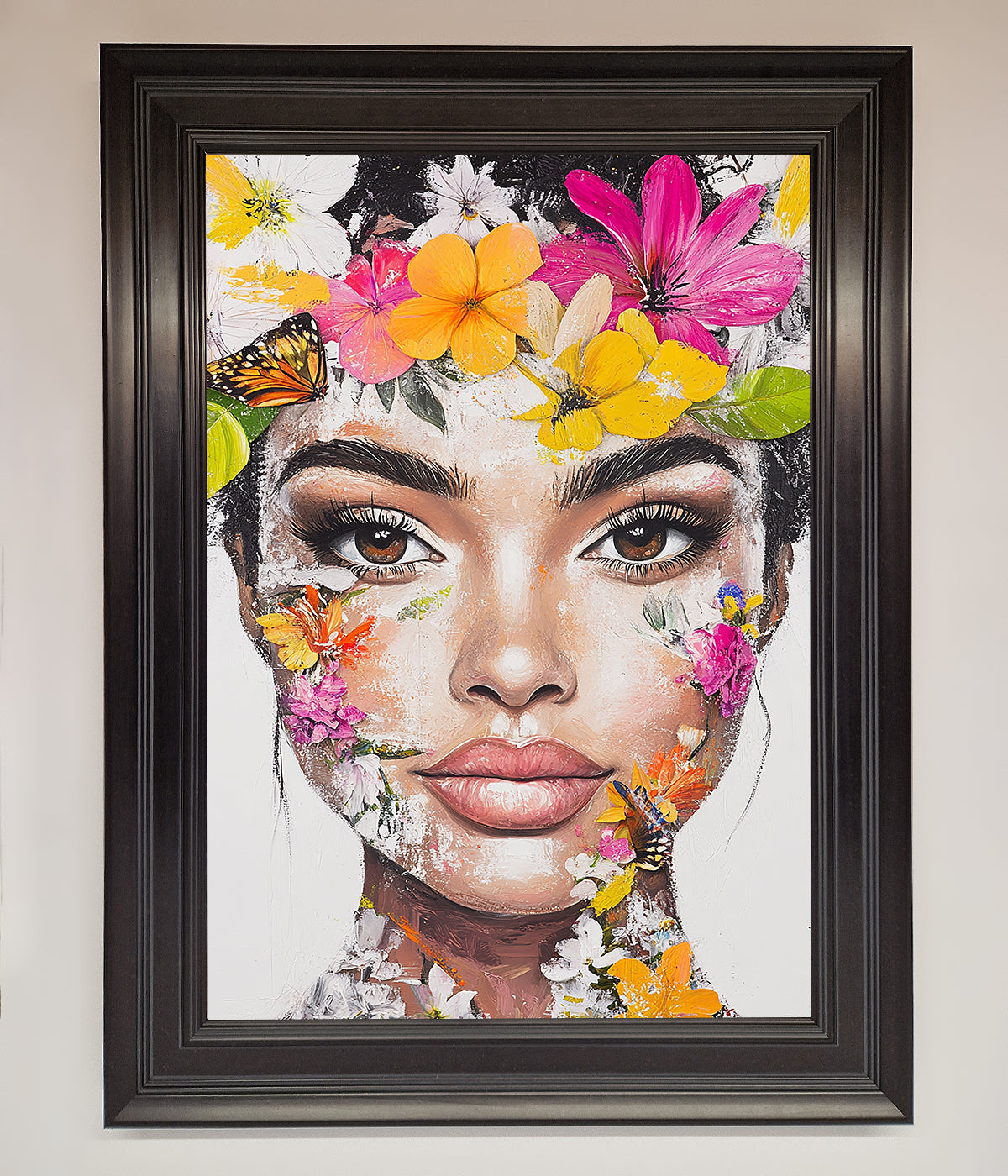 Floral Woman Face Framed Print print