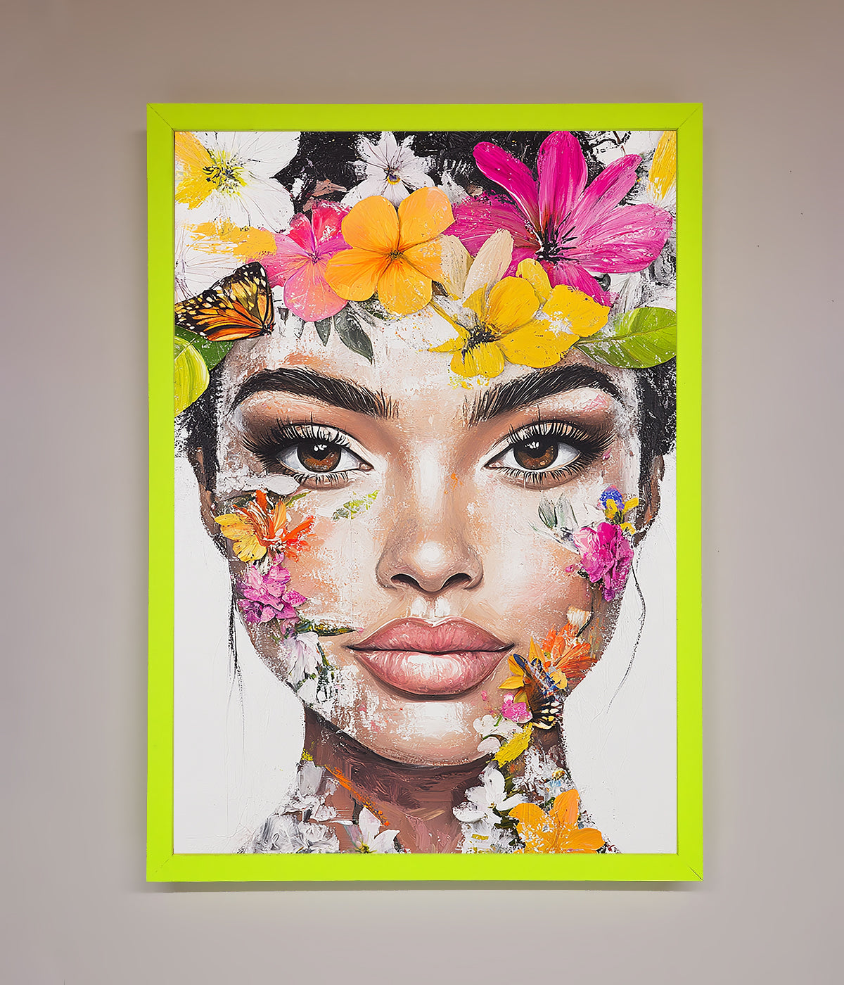 Floral Woman Face Framed Print print