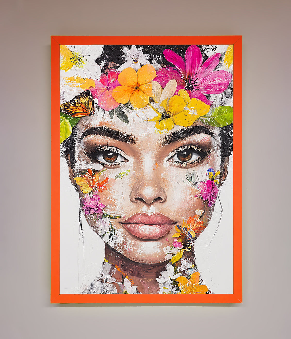 Floral Woman Face Framed Print print