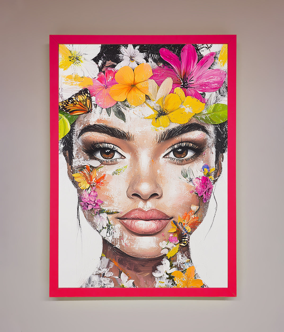 Floral Woman Face Framed Print print