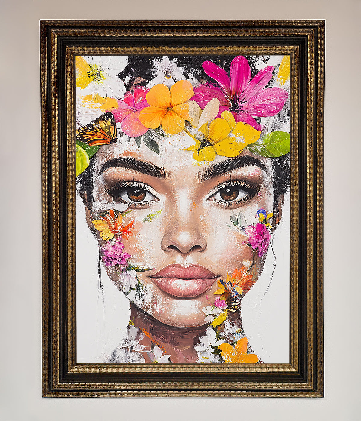 Floral Woman Face Framed Print print