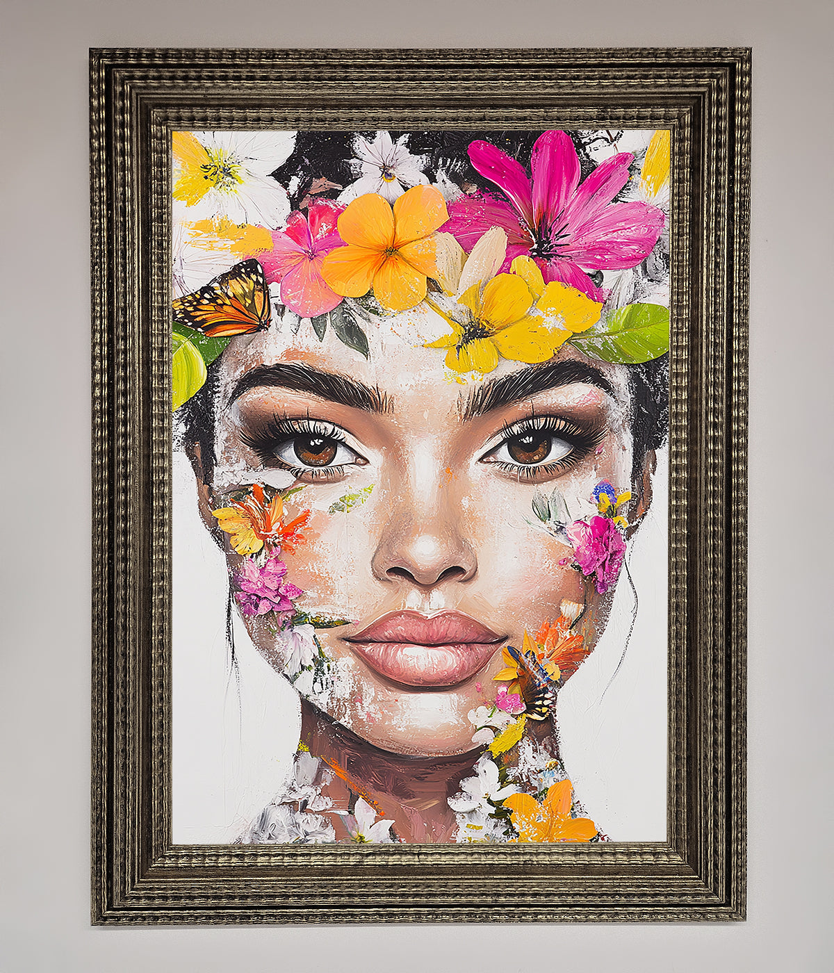 Floral Woman Face Framed Print print