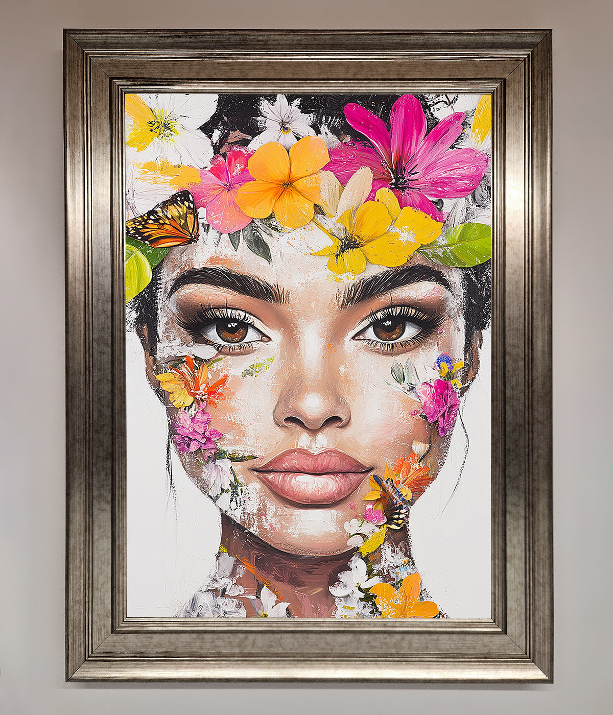 Floral Woman Face Framed Print print