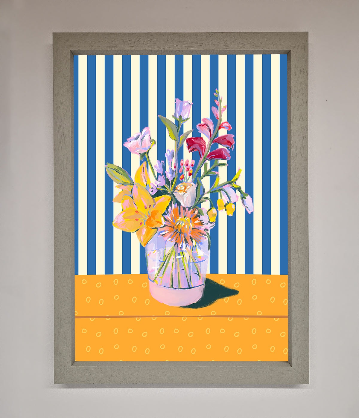 Flower Vase Blue Stripes Framed Wall Art print