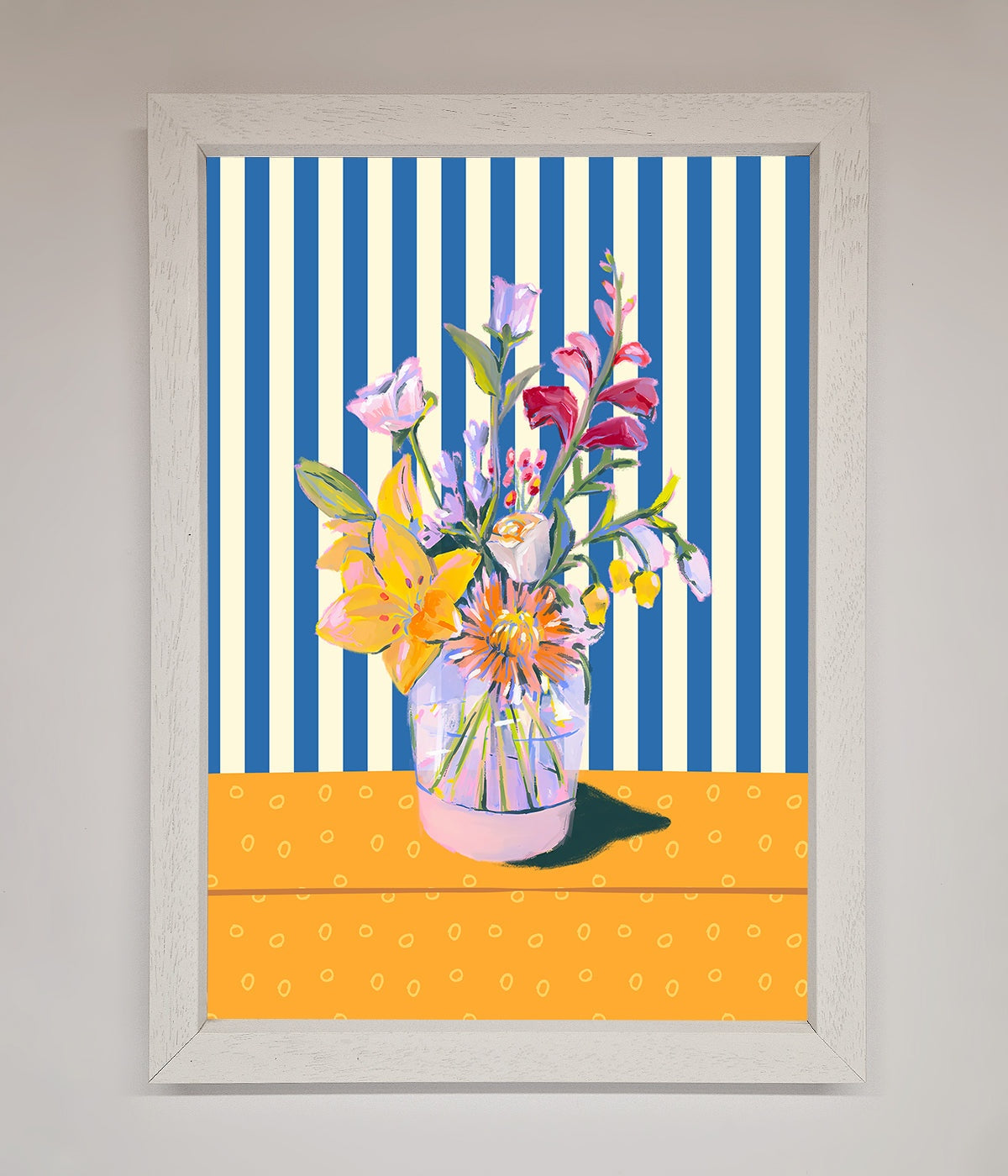 Flower Vase Blue Stripes Framed Wall Art print