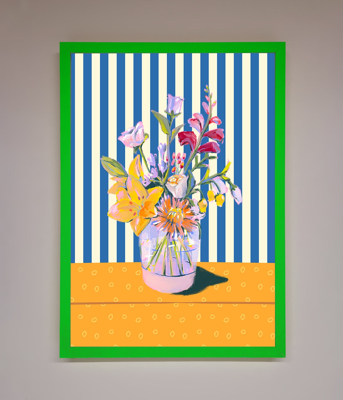 Flower Vase Blue Stripes Framed Wall Art print