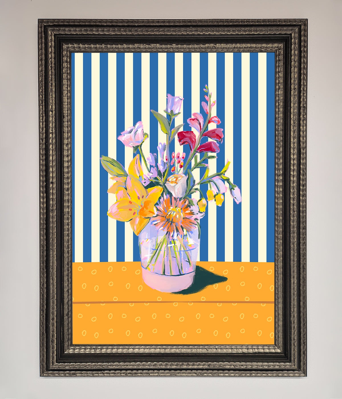 Flower Vase Blue Stripes Framed Wall Art print