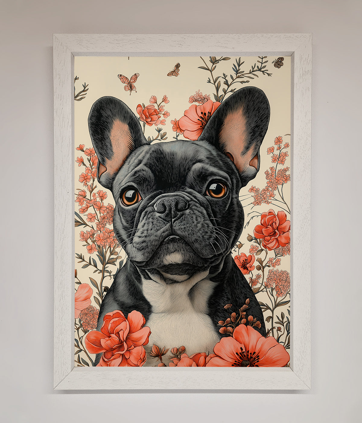 French Bulldog In Flowers Framed Print print