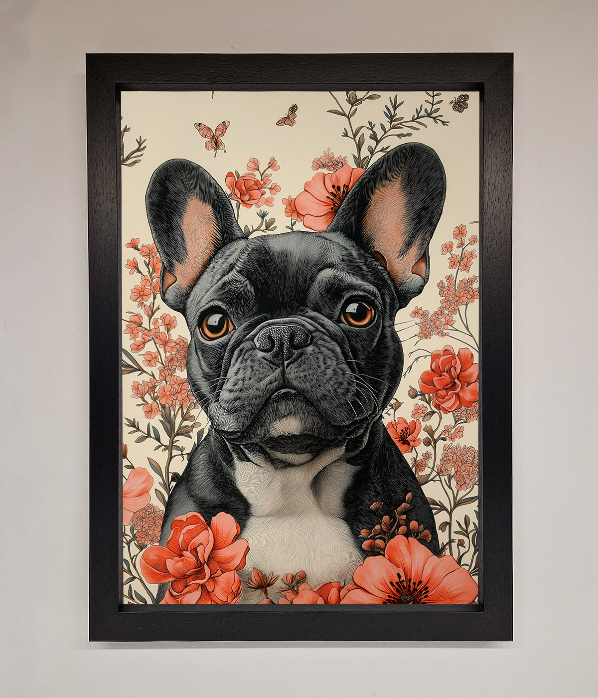 French Bulldog In Flowers Framed Print print