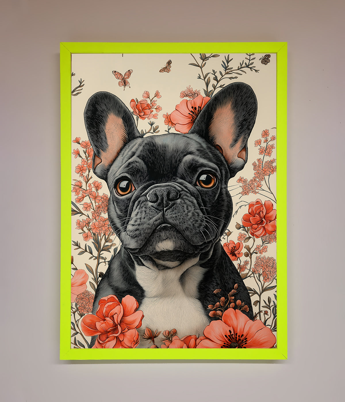 French Bulldog In Flowers Framed Print print