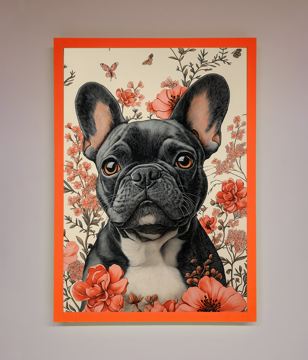 French Bulldog In Flowers Framed Print print