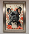 French Bulldog In Flowers Framed Print print