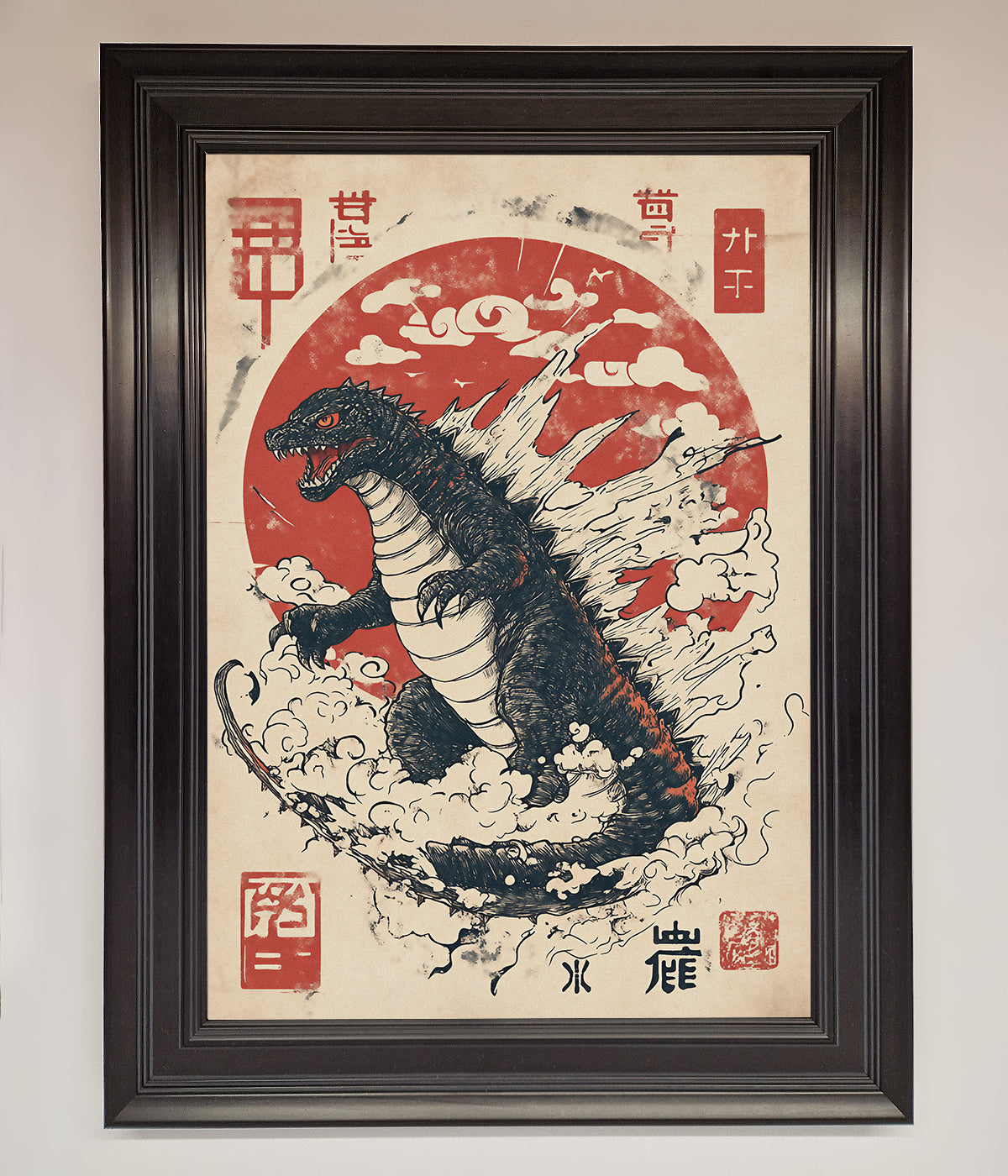 Godzilla Rises Red Sun Framed Poster print