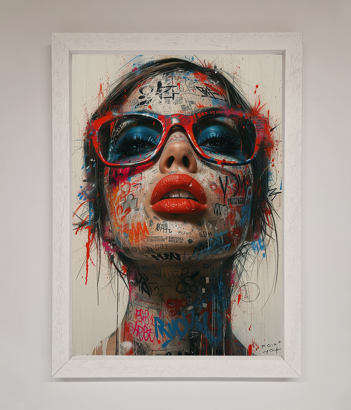 Graffiti Lady Glasses Framed Wall Art print