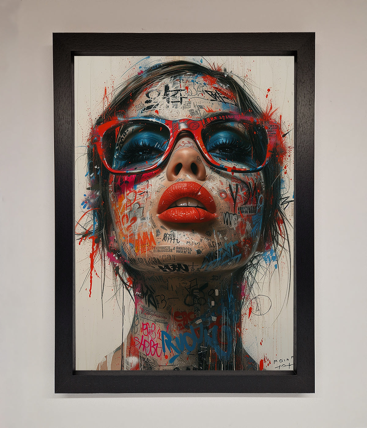 Graffiti Lady Glasses Framed Wall Art print