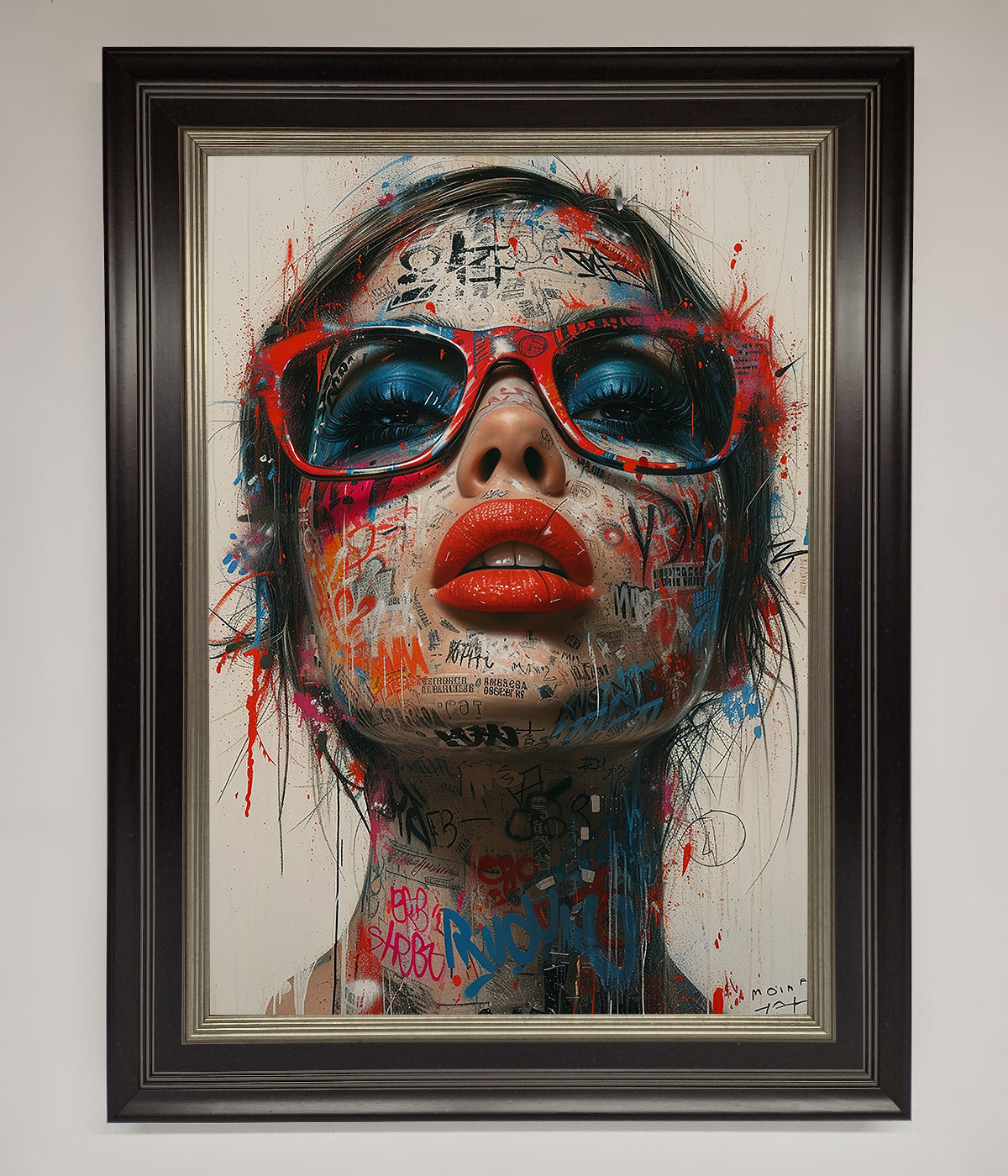 Graffiti Lady Glasses Framed Wall Art print