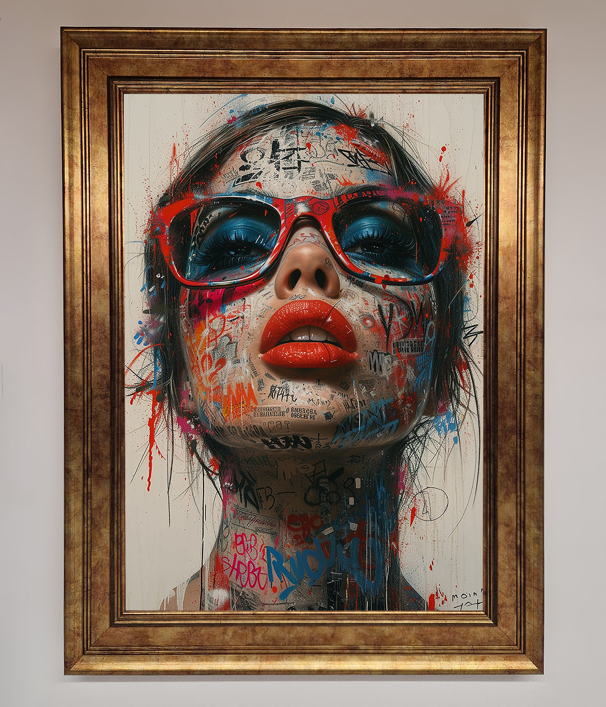 Graffiti Lady Glasses Framed Wall Art print