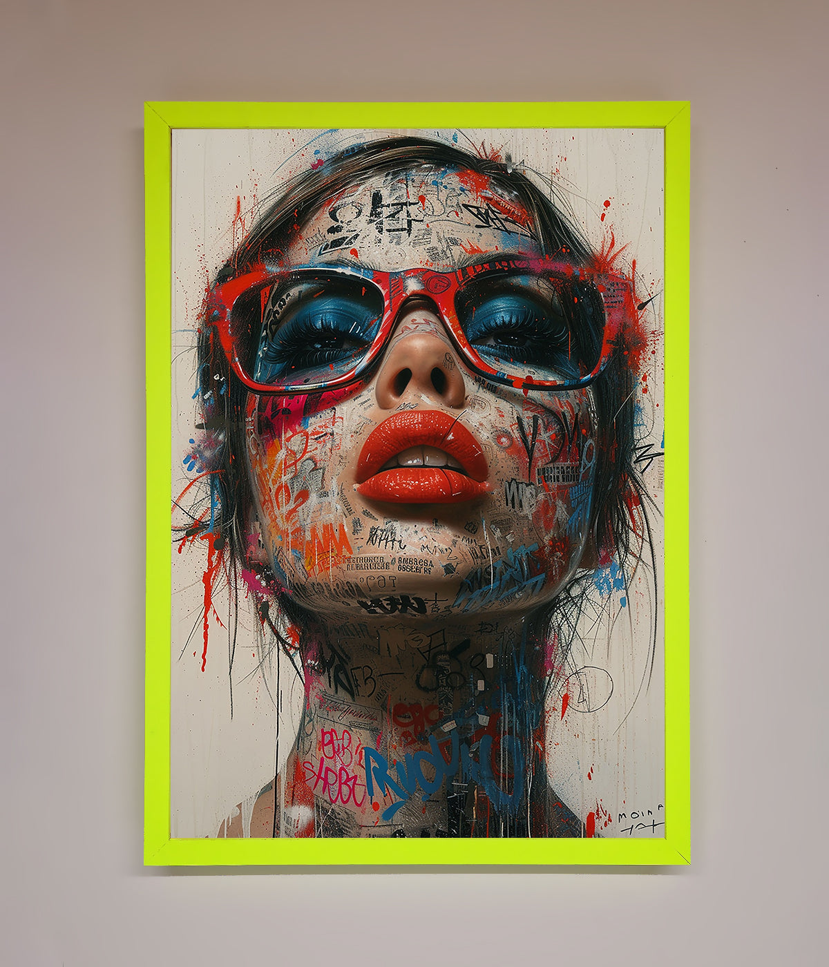 Graffiti Lady Glasses Framed Wall Art print