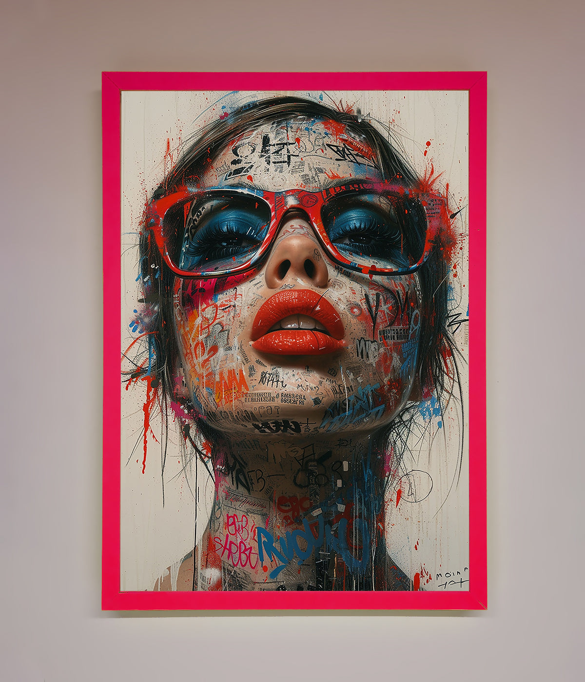 Graffiti Lady Glasses Framed Wall Art print