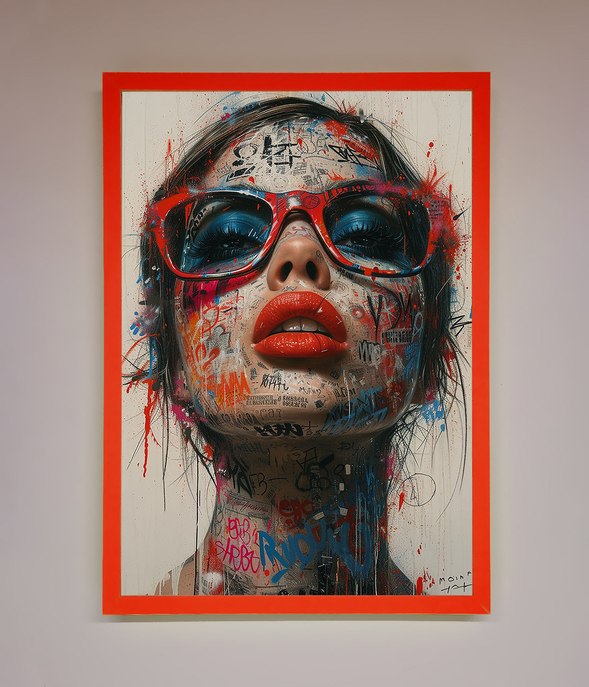 Graffiti Lady Glasses Framed Wall Art print