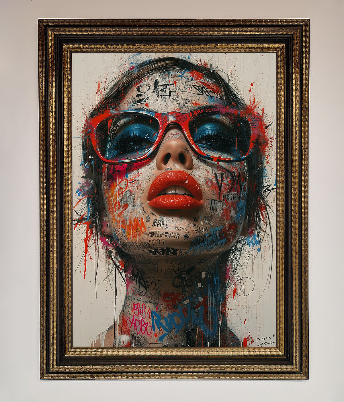 Graffiti Lady Glasses Framed Wall Art print