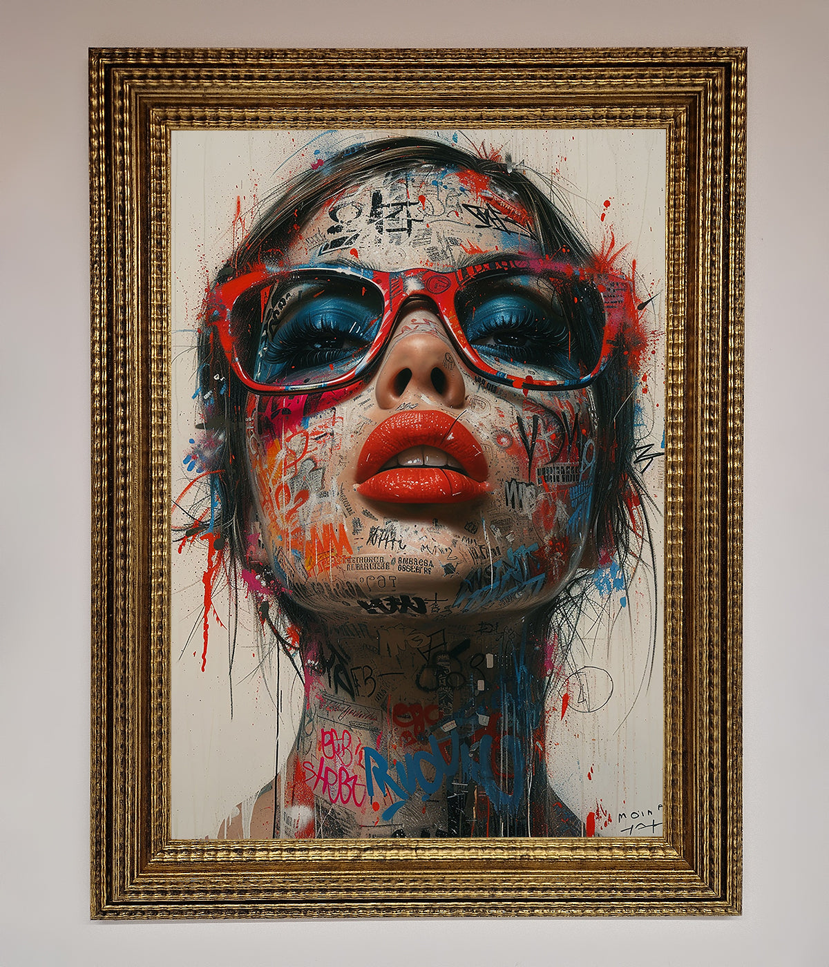 Graffiti Lady Glasses Framed Wall Art print