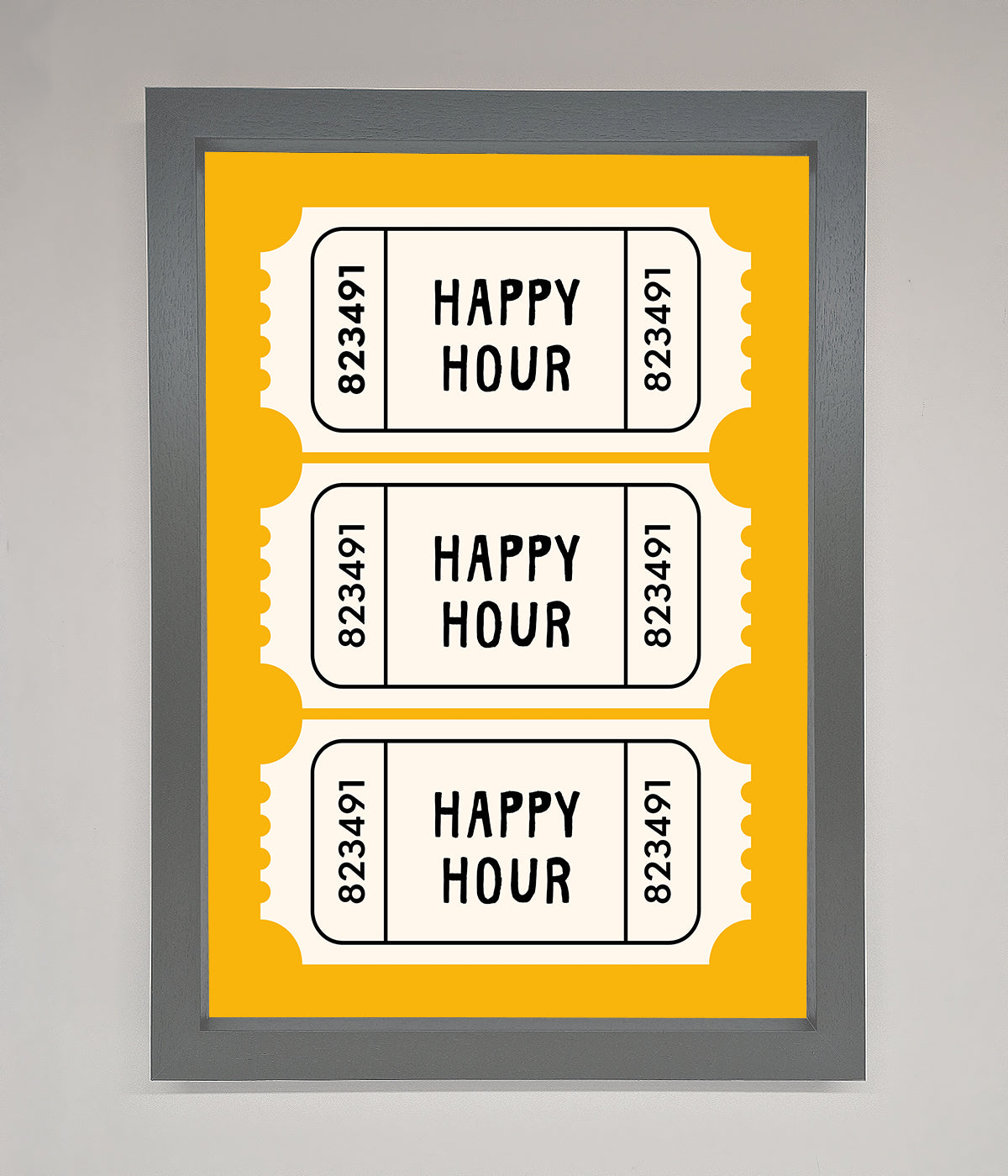 Happy Hour Mustard Framed Wall Art with vibrant design and customizable frame options.