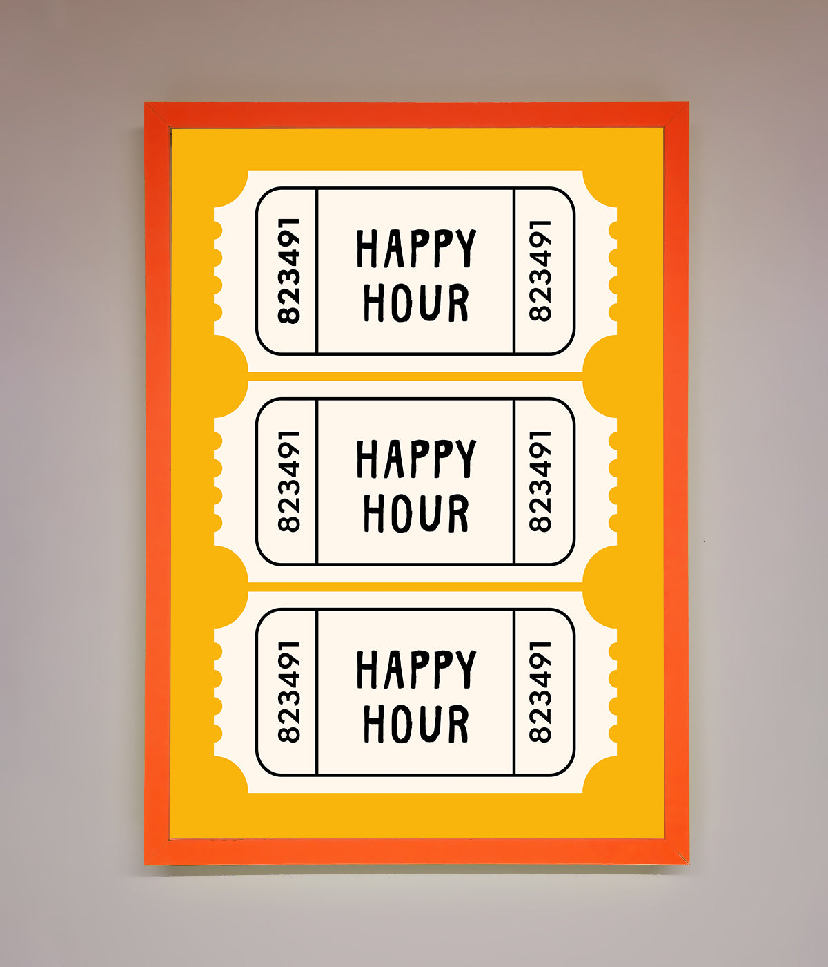 Happy Hour Mustard framed wall art with vibrant colors and customizable options for home decor.