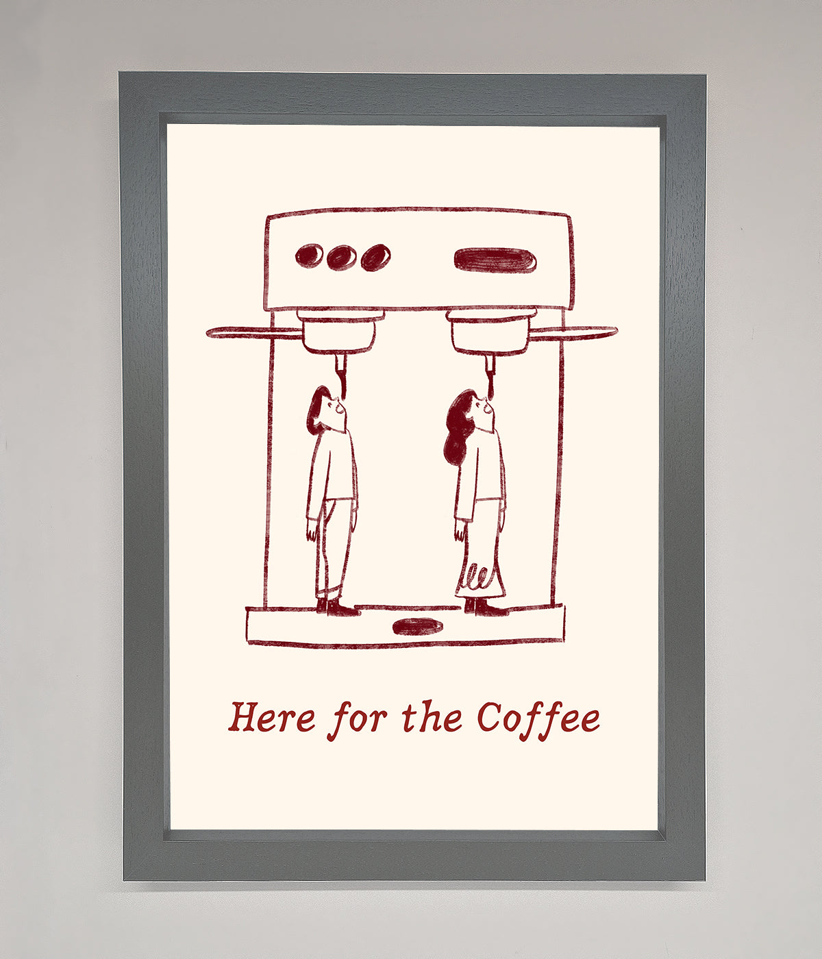 Here For The Coffee Framed Print enhancing home decor with humor and style.