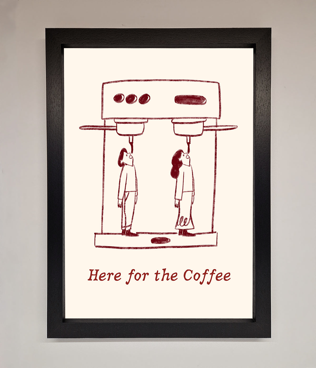 Here For The Coffee Framed Print for coffee lovers' decor.