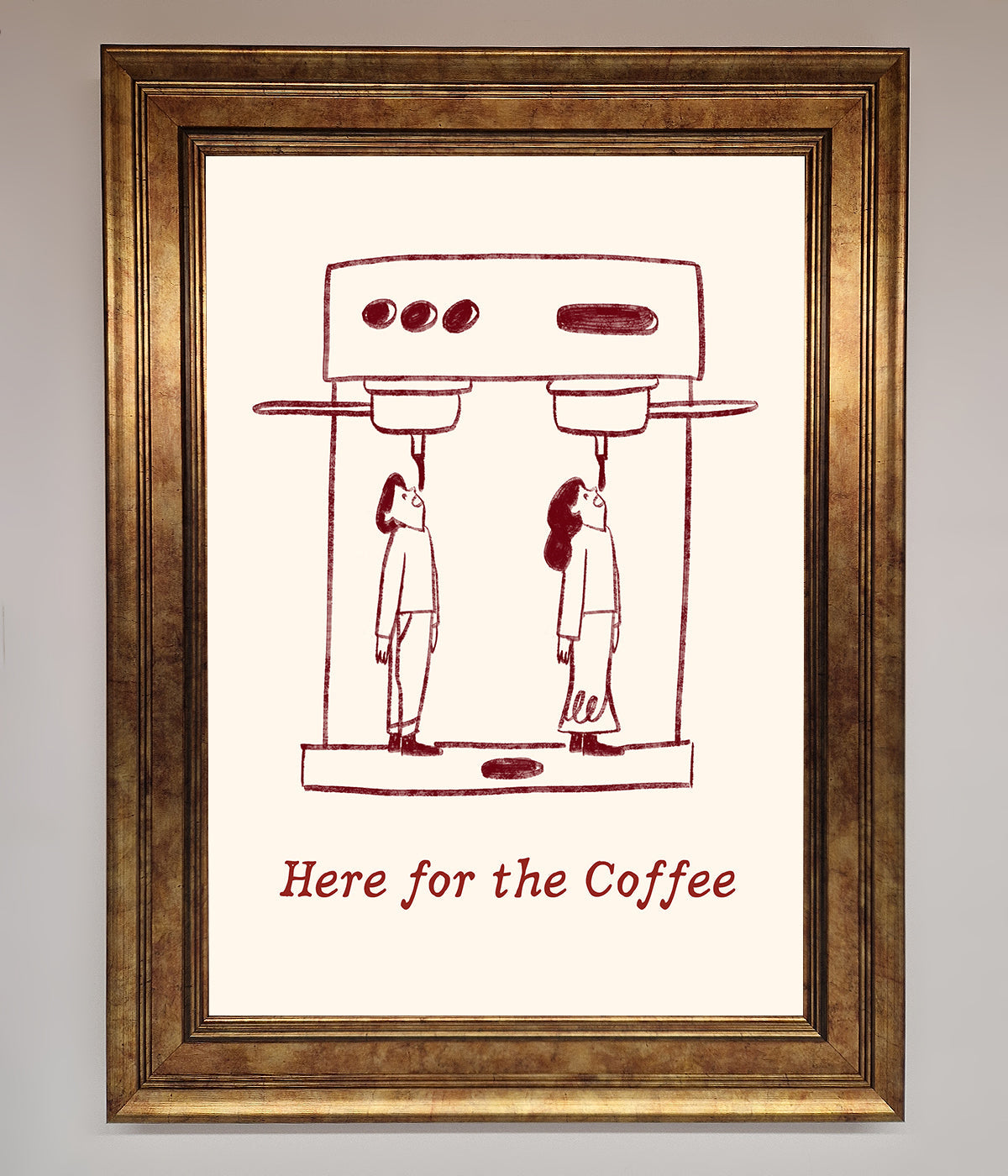 Here For The Coffee framed print with humorous design, ideal for coffee enthusiasts.