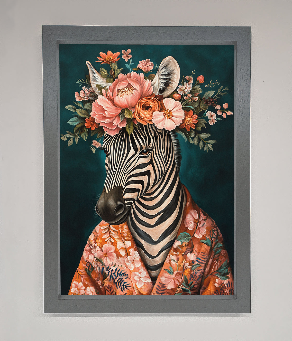 Kimono Zebra Flowers Framed Wall Art print