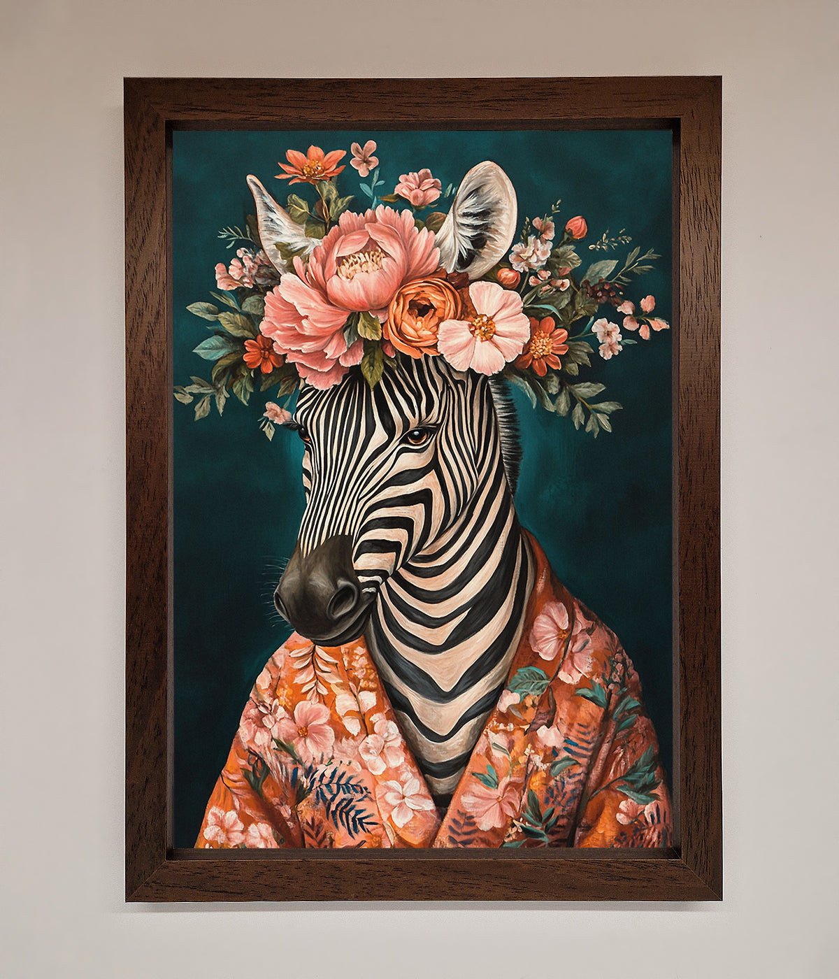 Kimono Zebra Flowers Framed Wall Art print