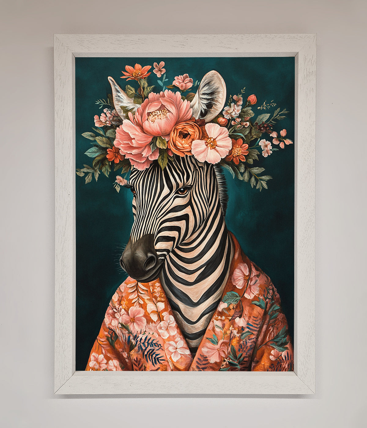 Kimono Zebra Flowers Framed Wall Art print