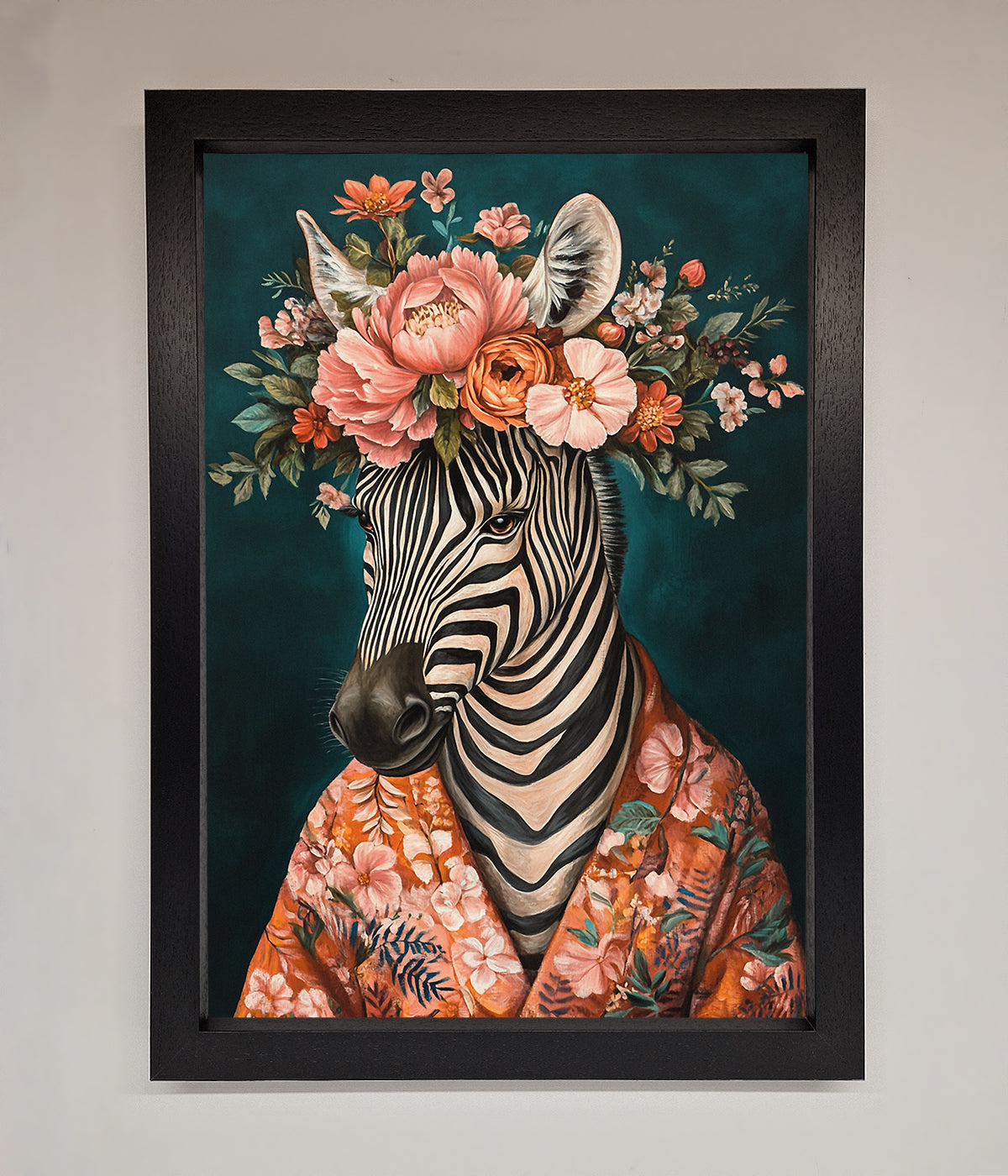 Kimono Zebra Flowers Framed Wall Art print