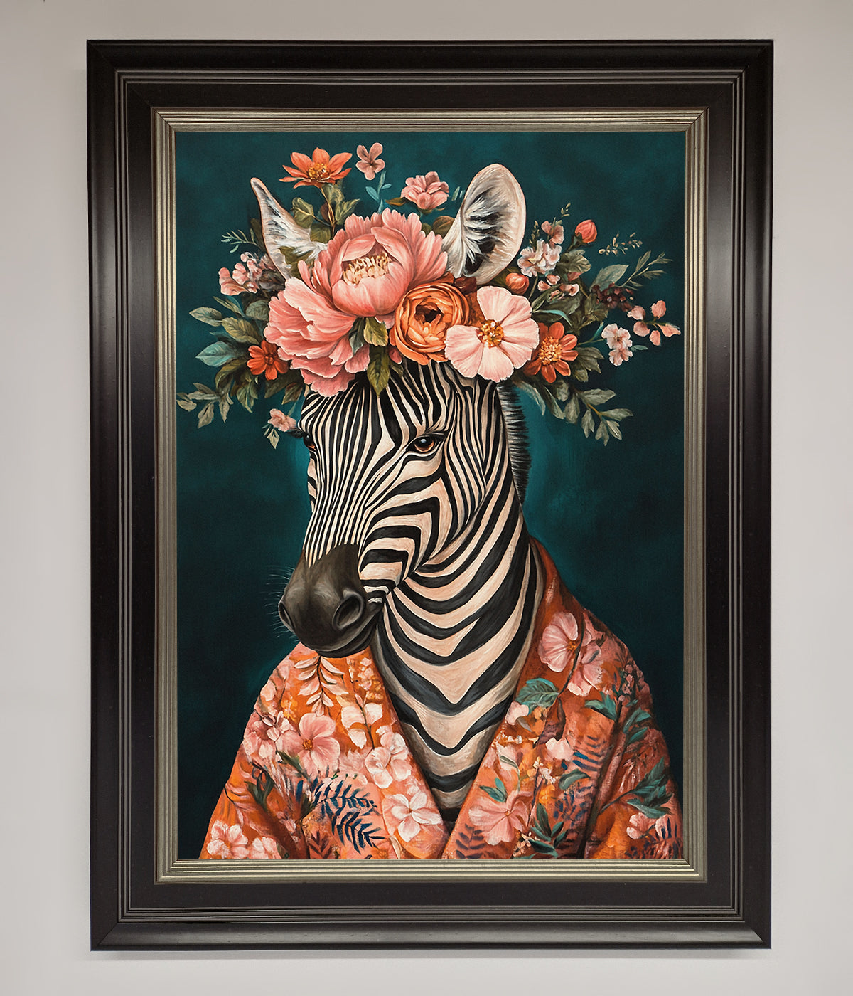 Kimono Zebra Flowers Framed Wall Art print