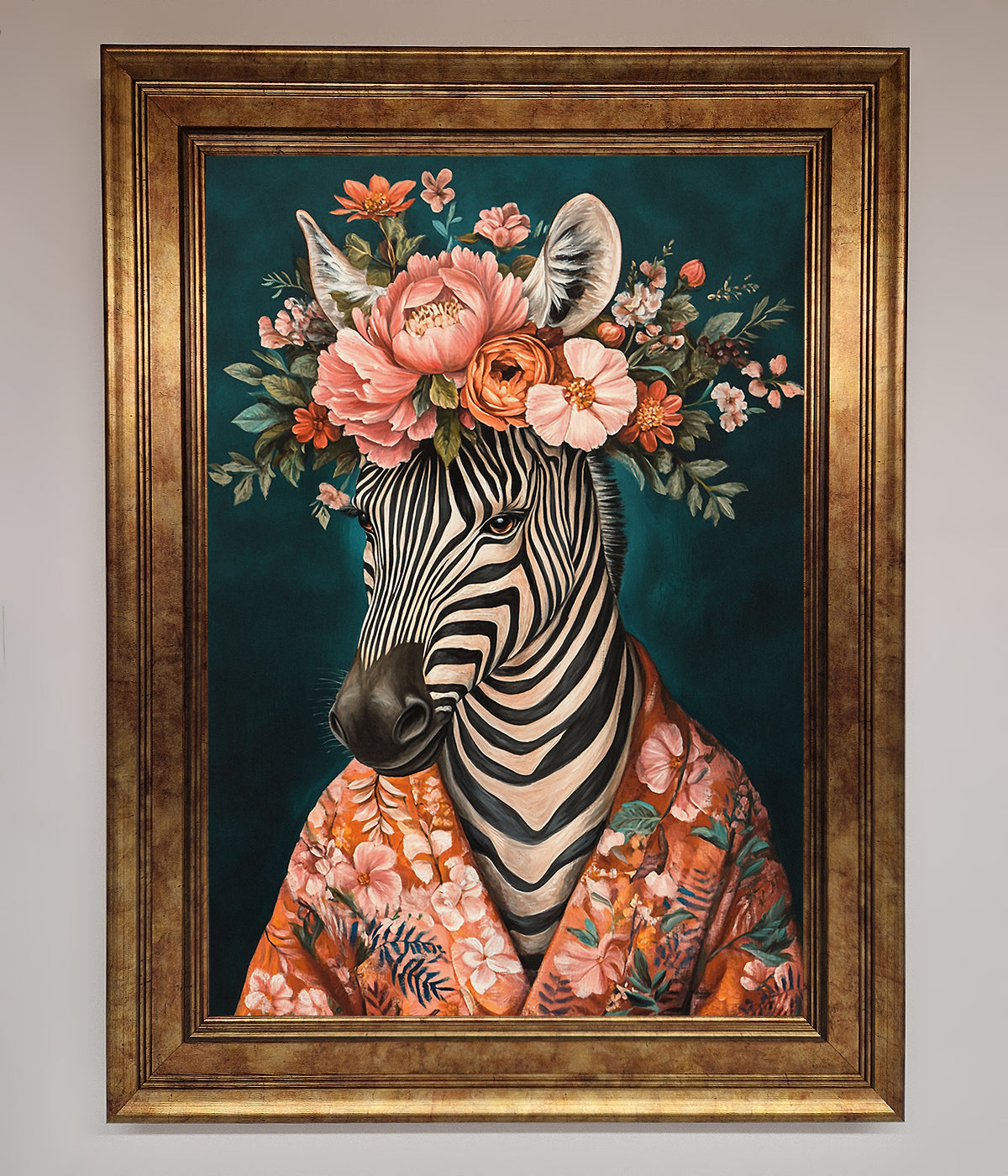 Kimono Zebra Flowers Framed Wall Art print