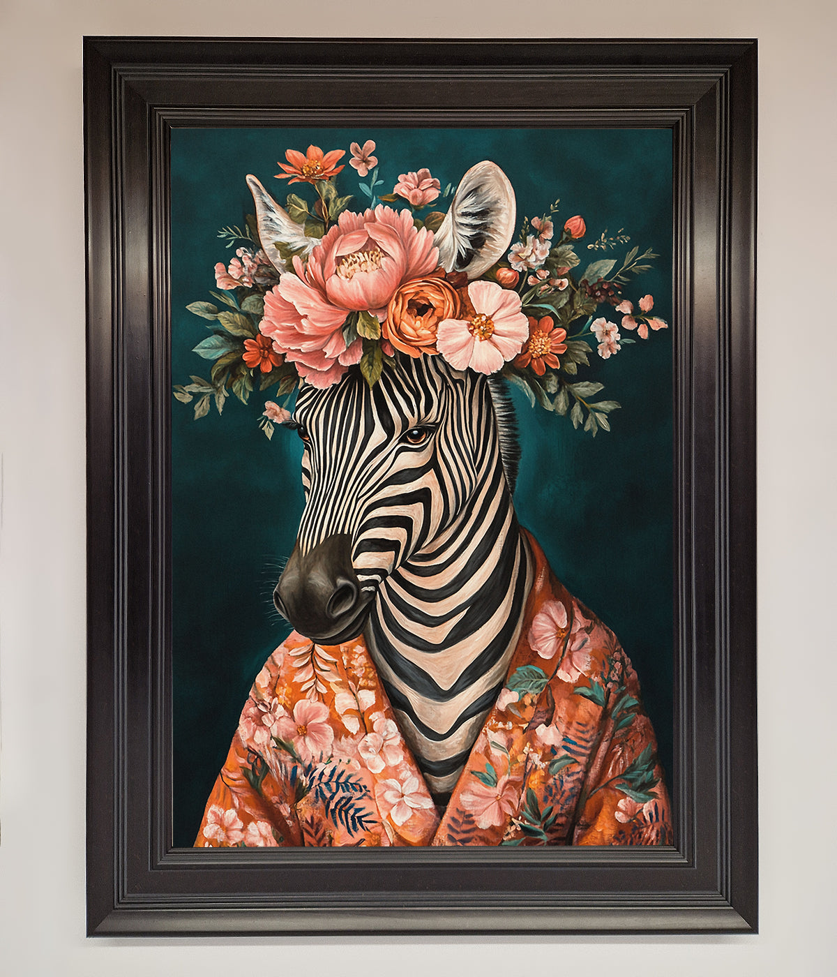 Kimono Zebra Flowers Framed Wall Art print