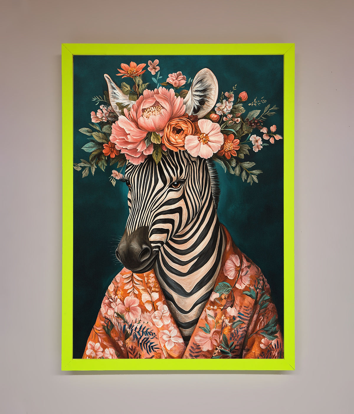 Kimono Zebra Flowers Framed Wall Art print