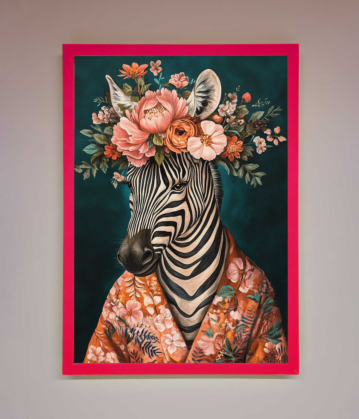 Kimono Zebra Flowers Framed Wall Art print