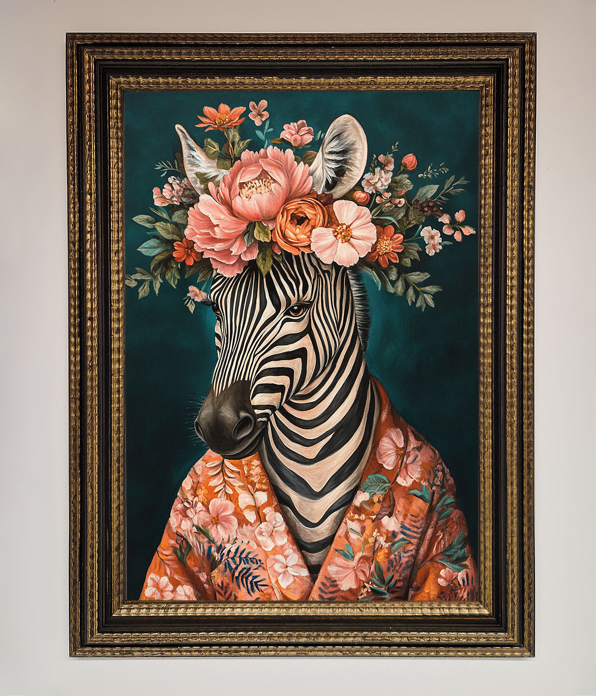 Kimono Zebra Flowers Framed Wall Art print