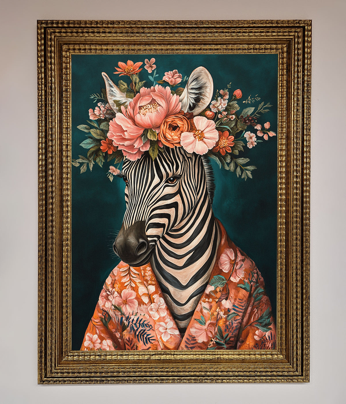 Kimono Zebra Flowers Framed Wall Art print