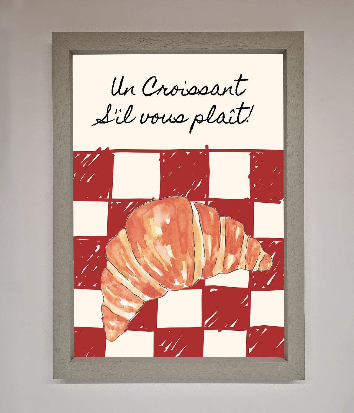 Kitchen croissant red check framed print with French elegance for decor.