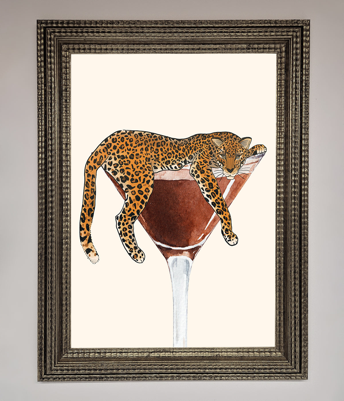 Lazy Leopard Martini Framed Poster print