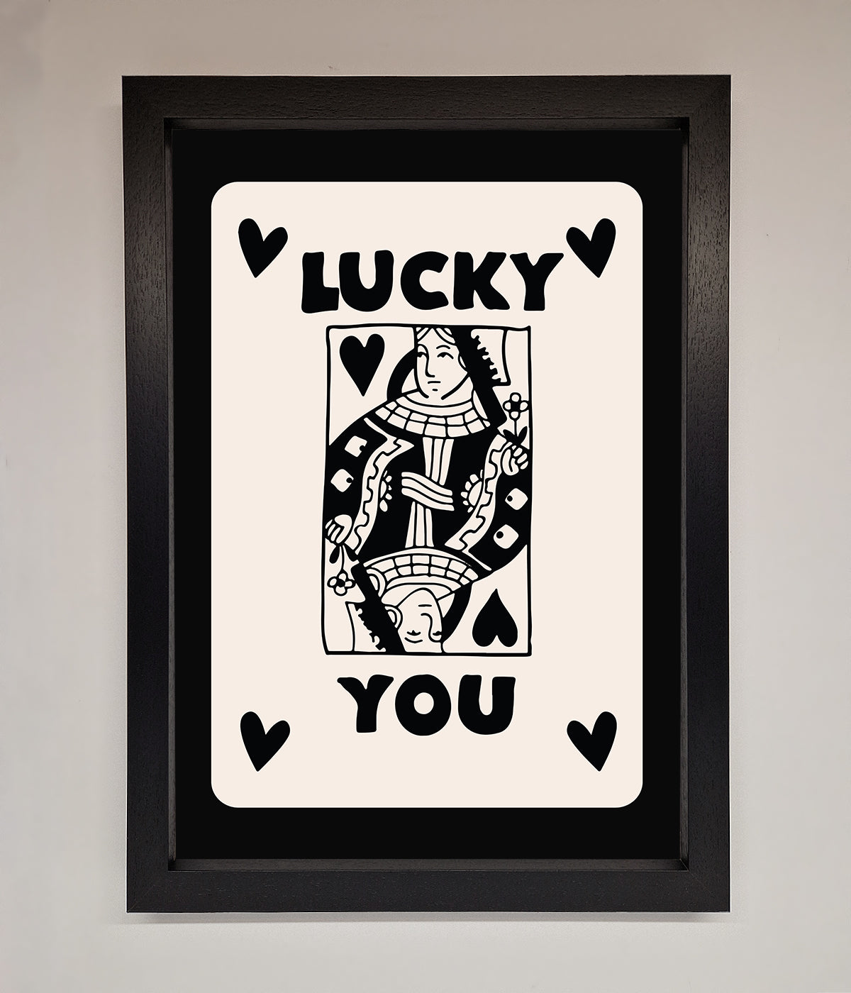 Lucky You Beige Black Framed Print print